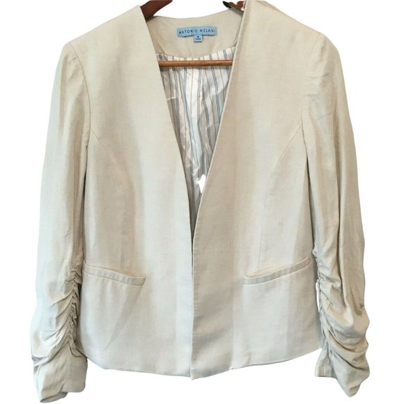 ANTONIO MELANI Jackets & Blazers - Antonio Melani Womens Size 6 Linen Blend Blazer Light Cream Jacket Ruched Modern